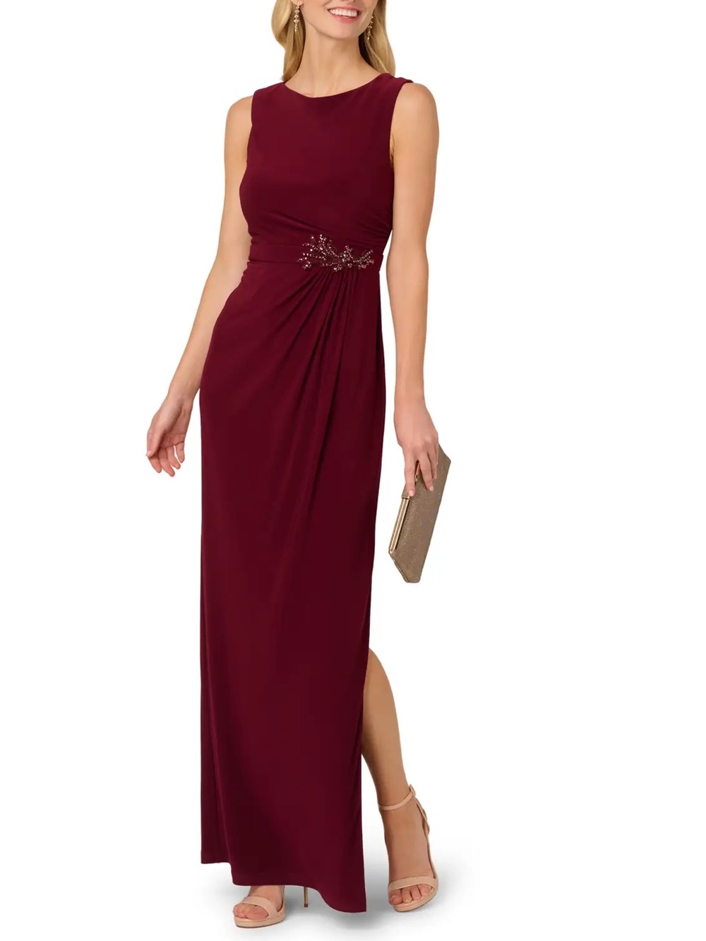 Adrianna Papell Jersey Embellished Gown in Red Wine, Size 4, NWT